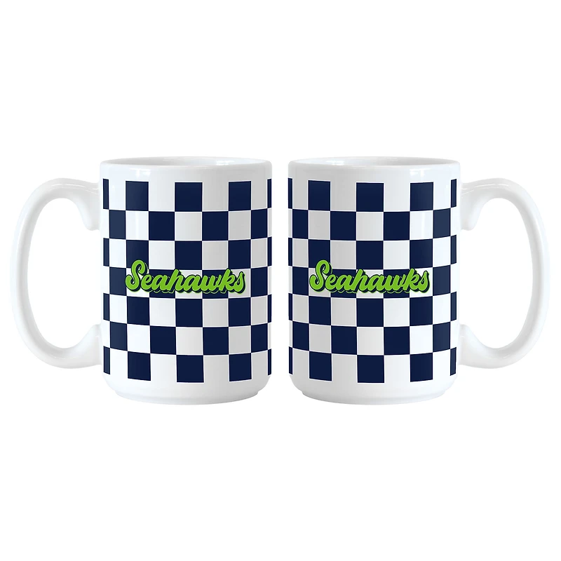 Seattle Seahawks 2-Pack 15oz. Checkered Wordmark Mug Set
