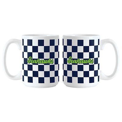 Seattle Seahawks 2-Pack 15oz. Checkered Wordmark Mug Set