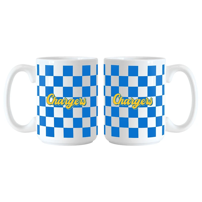 Los Angeles Chargers 2-Pack 15oz. Checkered Wordmark Mug Set