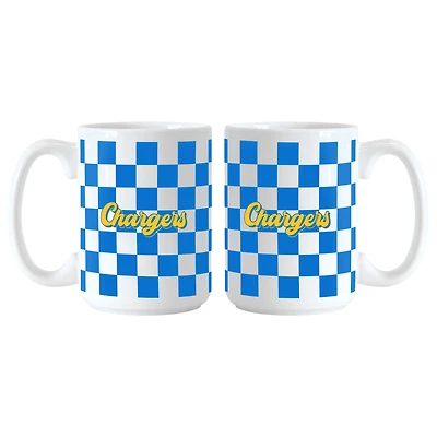 Los Angeles Chargers 2-Pack 15oz. Checkered Wordmark Mug Set