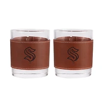 Seattle Kraken 2-Pack 12oz Rocks Glass with Leather Wrap