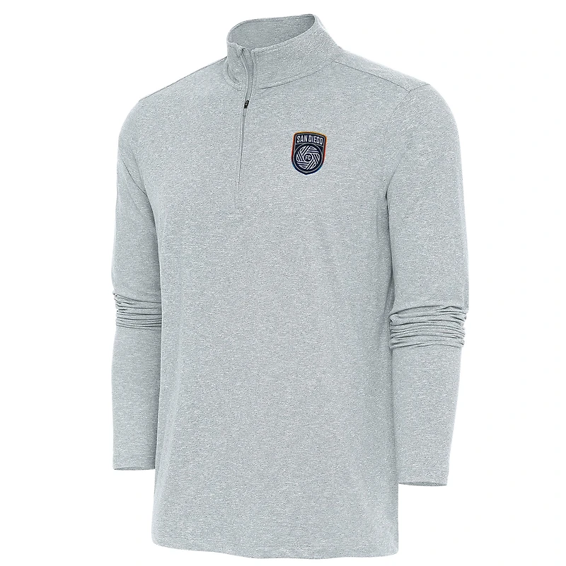 Men's Antigua Heather Gray San Diego FC Hunk Quarter-Zip Top