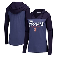 Women's Heather Navy Illinois Fighting Illini Knockout Color Block Hooded V-Neck Long Sleeve T-Shirt