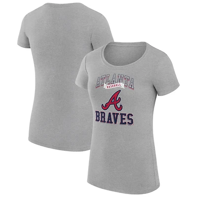 Women's G-III 4Her by Carl Banks Heather Gray Atlanta Braves Super-Slim Fit Lightweight Team Logo Graphic T-Shirt