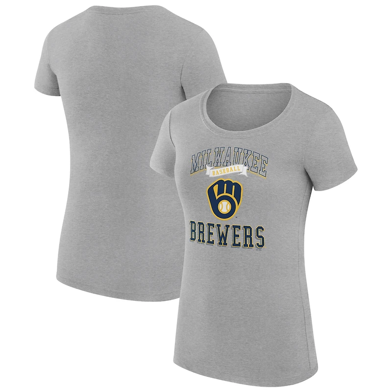 Women's G-III 4Her by Carl Banks Heather Gray Milwaukee Brewers Super-Slim Fit Lightweight Team Logo Graphic T-Shirt