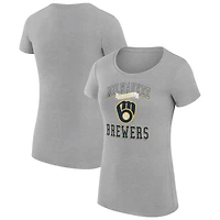 Women's G-III 4Her by Carl Banks Heather Gray Milwaukee Brewers Super-Slim Fit Lightweight Team Logo Graphic T-Shirt