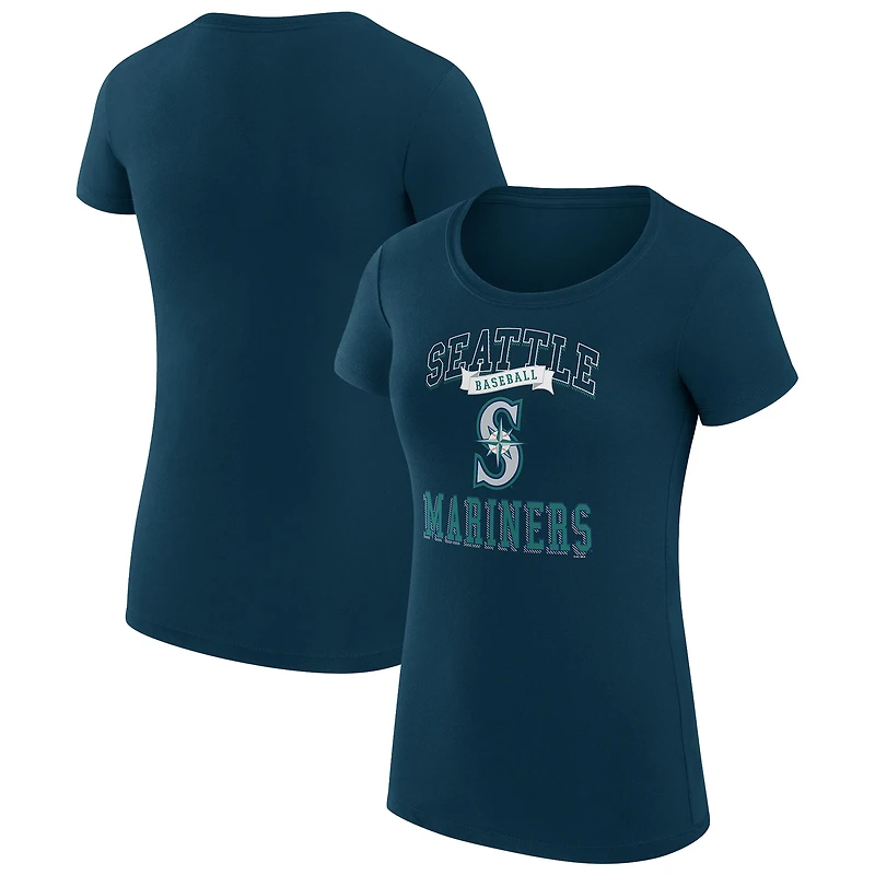 Women's G-III 4Her by Carl Banks Navy Seattle Mariners Super-Slim Fit Lightweight Team Logo Graphic T-Shirt