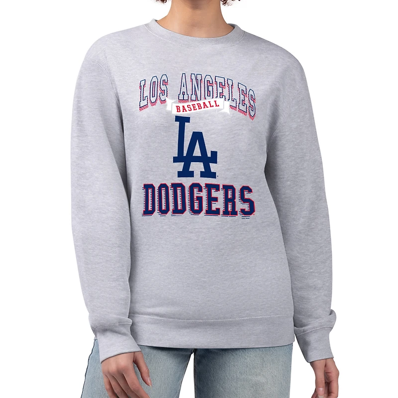 Women's G-III 4Her by Carl Banks Heather Gray Los Angeles Dodgers Team Logo Graphic Tri-Blend Fleece Pullover Sweatshirt