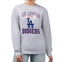 Women's G-III 4Her by Carl Banks Heather Gray Los Angeles Dodgers Team Logo Graphic Tri-Blend Fleece Pullover Sweatshirt