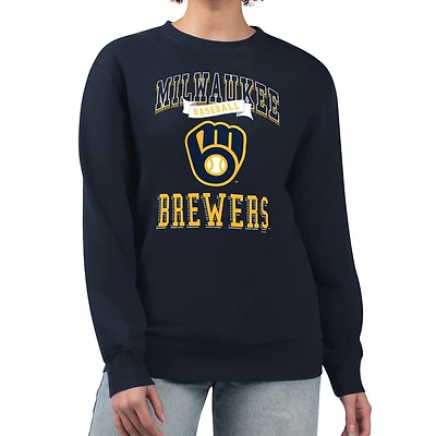 Women's G-III 4Her by Carl Banks Navy Milwaukee Brewers Team Logo Graphic Tri-Blend Fleece Pullover Sweatshirt