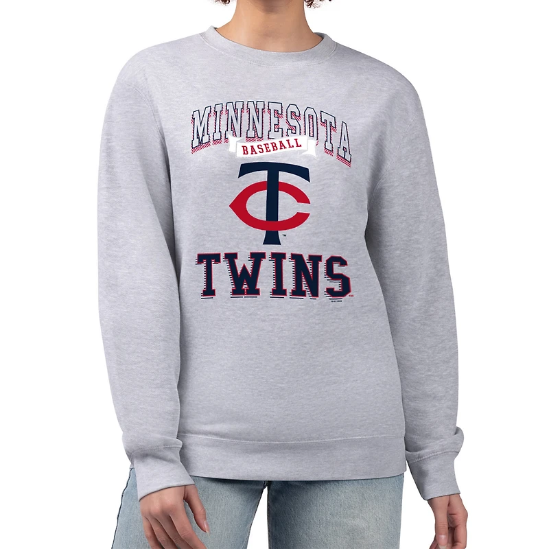 Women's G-III 4Her by Carl Banks Heather Gray Minnesota Twins Team Logo Graphic Tri-Blend Fleece Pullover Sweatshirt