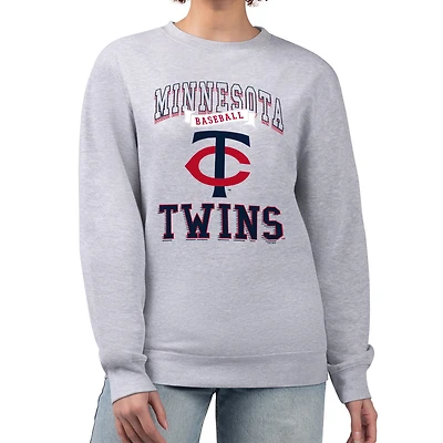 Women's G-III 4Her by Carl Banks Heather Gray Minnesota Twins Team Logo Graphic Tri-Blend Fleece Pullover Sweatshirt