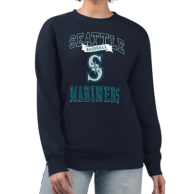 Women's G-III 4Her by Carl Banks Navy Seattle Mariners Team Logo Graphic Tri-Blend Fleece Pullover Sweatshirt