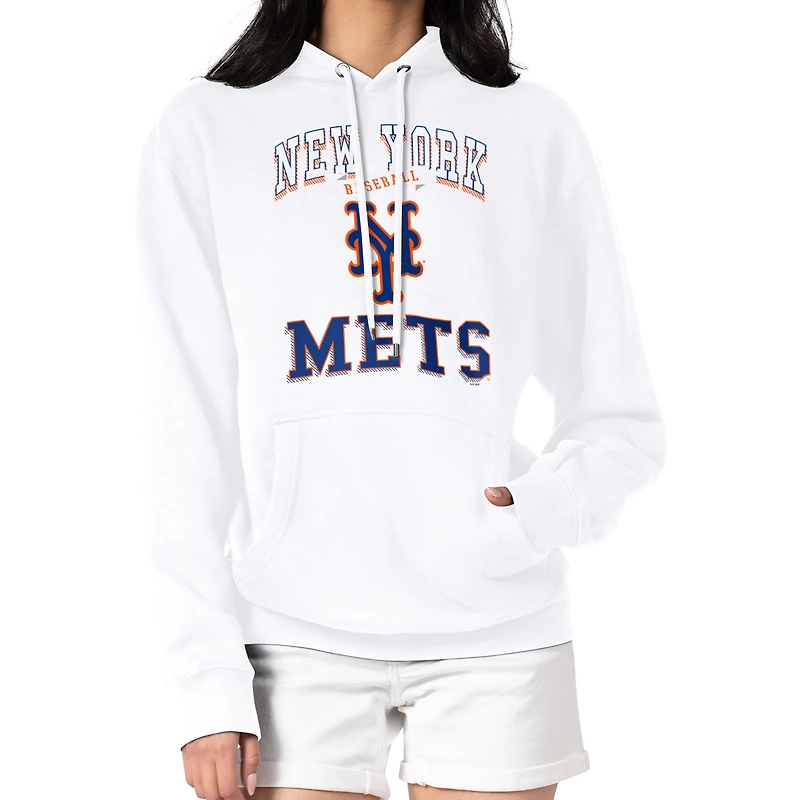Women's G-III 4Her by Carl Banks White New York Mets Team Logo Graphic Fleece Pullover Hoodie