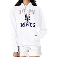 Women's G-III 4Her by Carl Banks White New York Mets Team Logo Graphic Fleece Pullover Hoodie