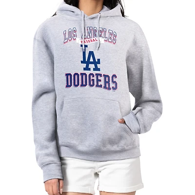 Women's G-III 4Her by Carl Banks Heather Gray Los Angeles Dodgers Team Logo Graphic Fleece Pullover Hoodie