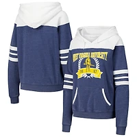 Women's Navy West Virginia Mountaineers Blitz Striped Blocked Raglan Pullover Hoodie