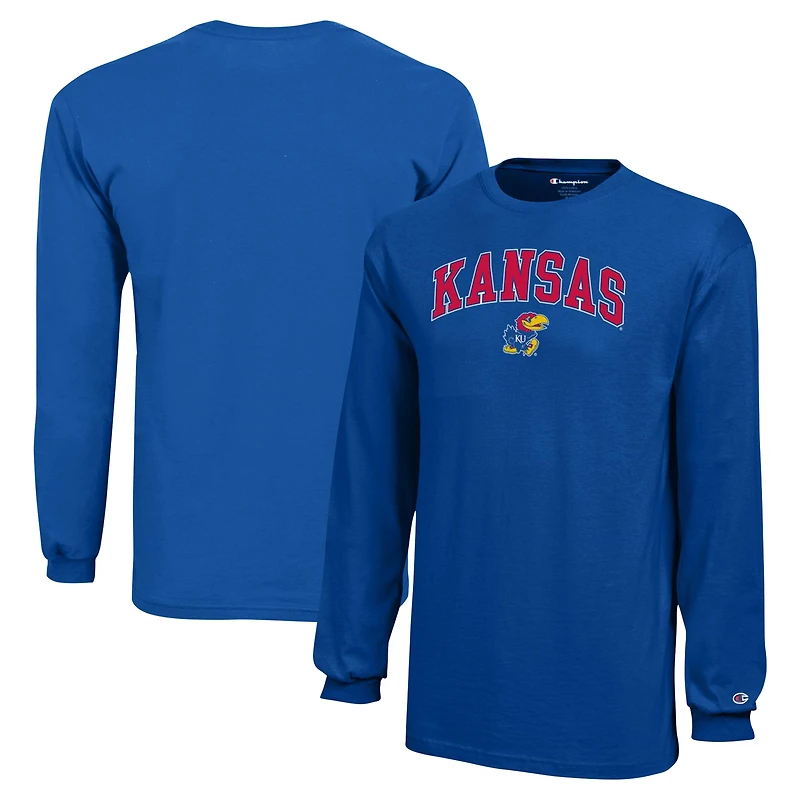 Youth Champion Royal Kansas Jayhawks Arch Over Logo Long Sleeve T-Shirt