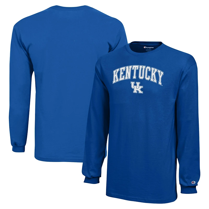 Youth Champion Royal Kentucky Wildcats Arch Over Logo Long Sleeve T-Shirt