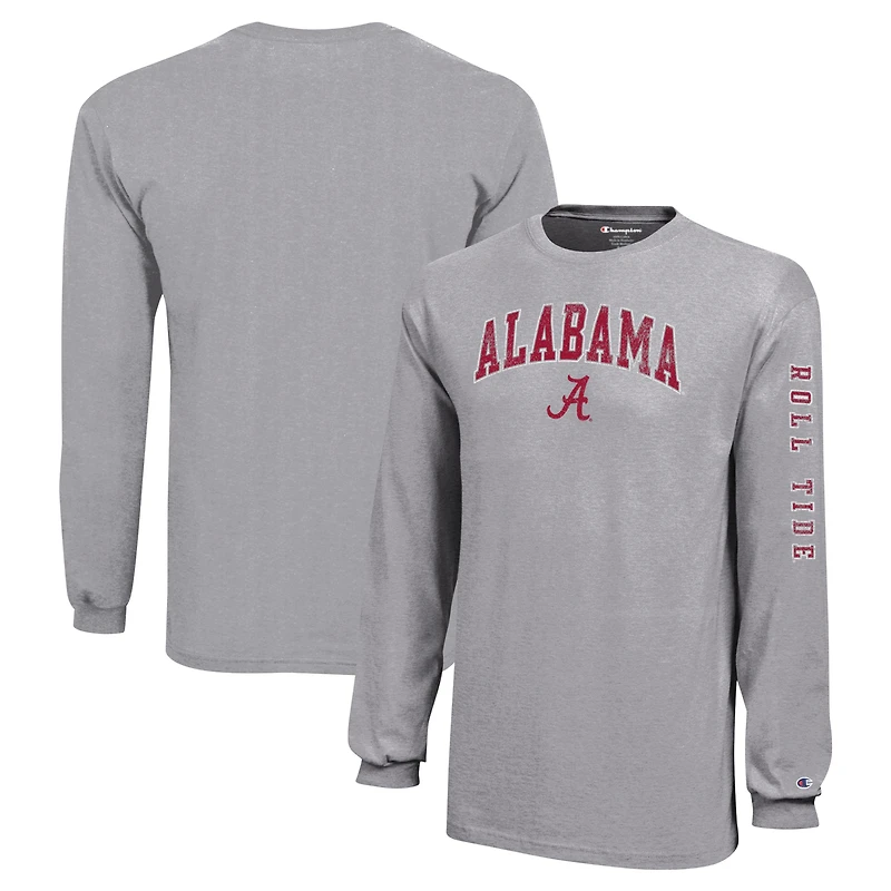 Youth Champion Gray Alabama Crimson Tide Distressed Arch Over Logo Long Sleeve T-Shirt