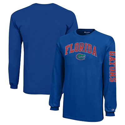 Youth Champion Royal Florida Gators Distressed Arch Over Logo Long Sleeve T-Shirt