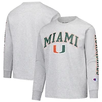 Youth Champion Gray Miami Hurricanes Distressed Arch Over Logo Long Sleeve T-Shirt