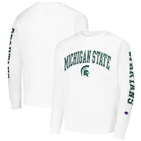 Youth Champion White Michigan State Spartans Distressed Arch Over Logo Long Sleeve T-Shirt