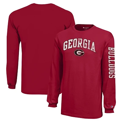 Youth Champion Red Georgia Bulldogs Distressed Arch Over Logo Long Sleeve T-Shirt