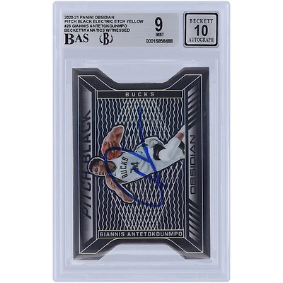 Giannis Antetokounmpo Milwaukee Bucks Autographed 2020-21 Panini Obsidian Pitch Black Yellow Etch #26 #2/10 Beckett Fanatics Witnessed Authenticated 9/10 Card