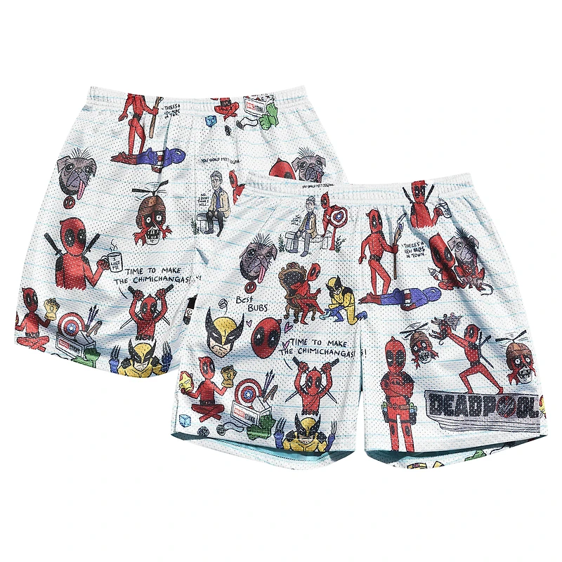 Men's Chalk Line White Deadpool & Wolverine Notebook Sketch Retro Shorts