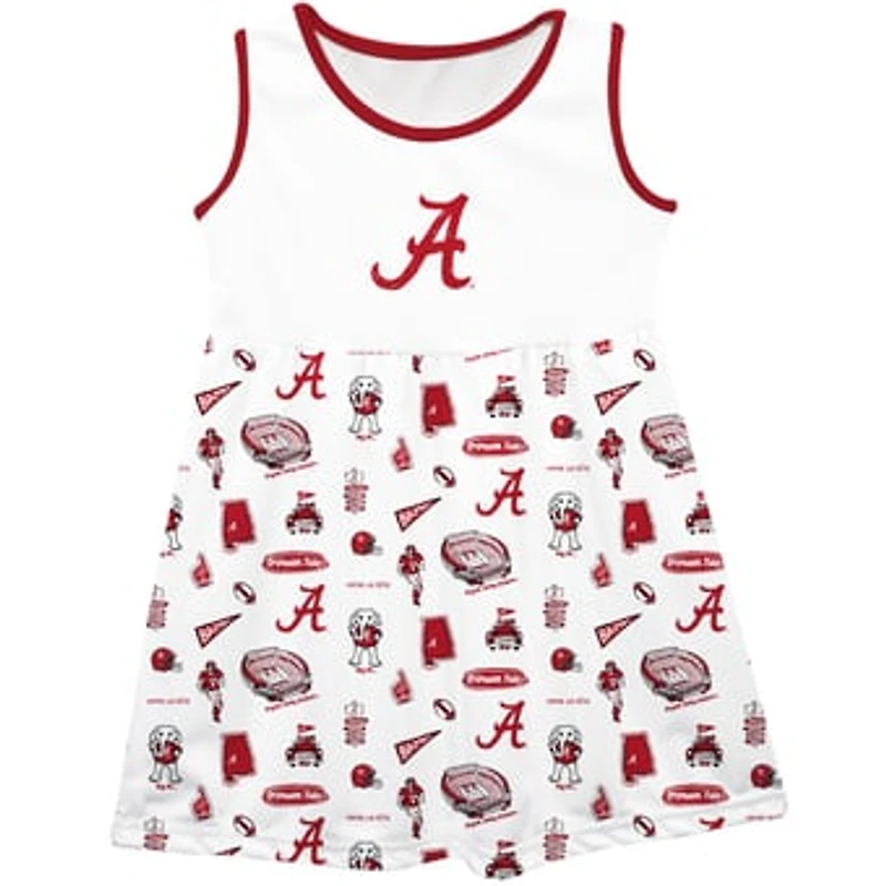 Girls Toddler Vive La Fete White Alabama Crimson Tide Impressions Artwork Tank Top Dress
