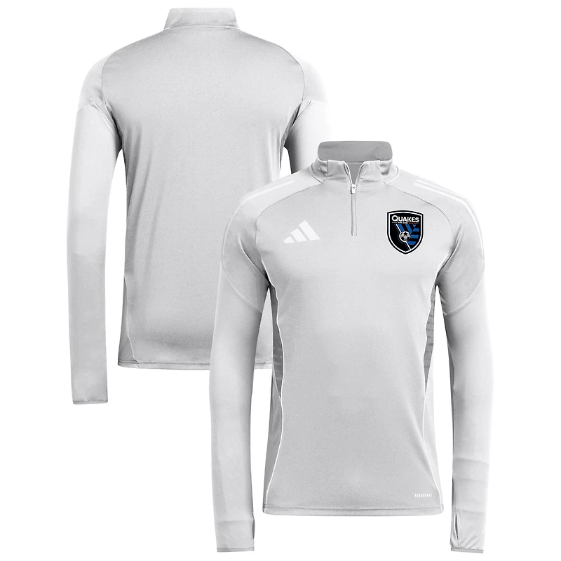 Men's adidas  Silver San Jose Earthquakes 2025 AEROREADY Quarter-Zip Long Sleeve Training Top