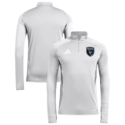Men's adidas  Silver San Jose Earthquakes 2025 AEROREADY Quarter-Zip Long Sleeve Training Top