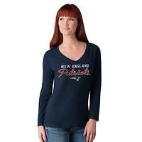 Women's G-III 4Her by Carl Banks Navy New England Patriots Post Season Long Sleeve V-Neck T-Shirt