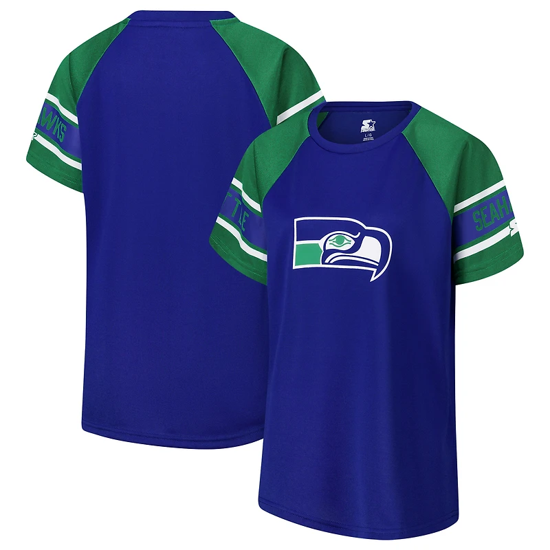 Women's Starter Royal Seattle Seahawks 1st Rounder Color Block Raglan Top