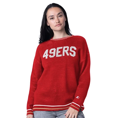 Women's Starter Scarlet San Francisco 49ers Oversized On the Ball Intarsia Knit Pullover Sweater