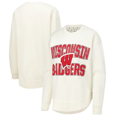 Women's Pressbox Cream Wisconsin Badgers Poncho Fleece Crew Sweatshirt