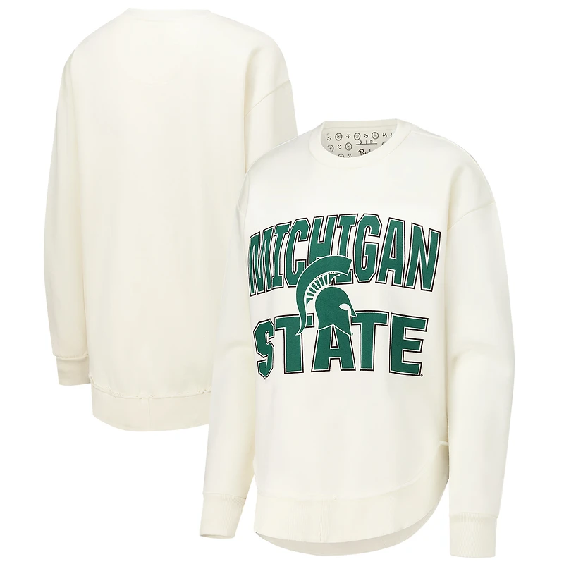 Women's Pressbox  Cream Michigan State Spartans Poncho Fleece Crew Sweatshirt