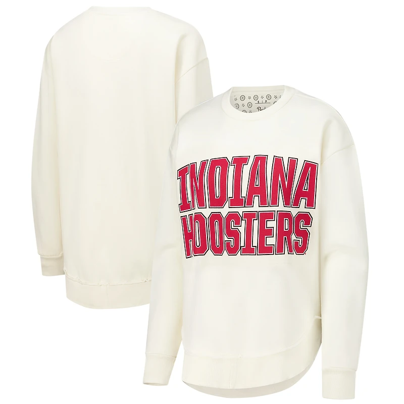 Women's Pressbox Cream Indiana Hoosiers Poncho Fleece Crew Sweatshirt