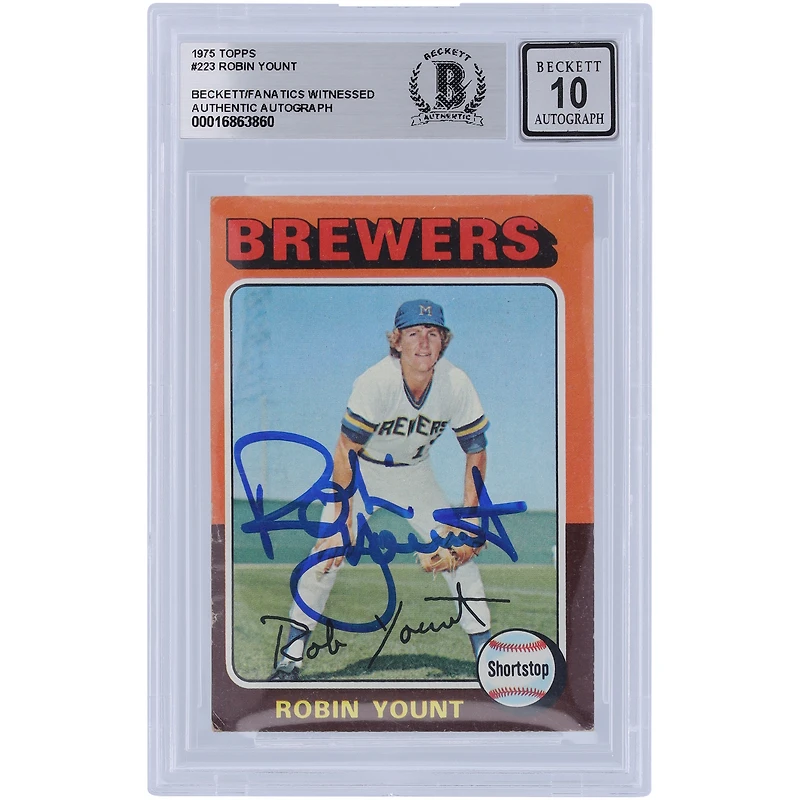 Robin Yount Milwaukee Brewers Autographed 1976 Topps #223 Beckett Fanatics Witnessed Authenticated 10 Rookie Card