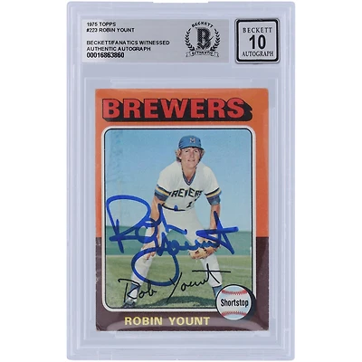 Robin Yount Milwaukee Brewers Autographed 1976 Topps #223 Beckett Fanatics Witnessed Authenticated 10 Rookie Card