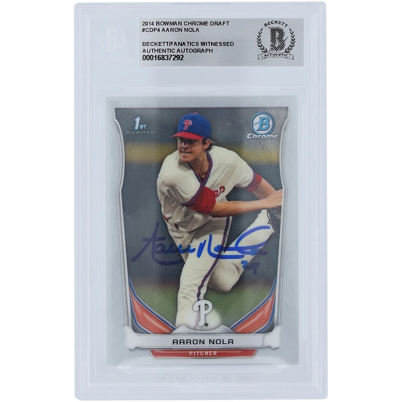Aaron Nola Philadelphia Phillies Autographed 2014 Bowman Chrome Draft 1st Bowman #CDP4 Beckett Fanatics Witnessed Authenticated Card