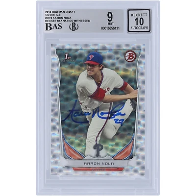 Aaron Nola Philadelphia Phillies Autographed 2014 Bowman Draft 1st Bowman Silver Ice #DP4 Beckett Fanatics Witnessed Authenticated 9/10 Card