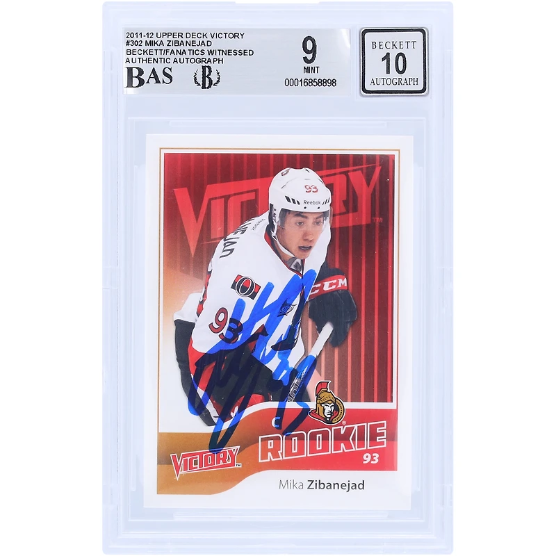 Mika Zibanejad Ottawa Senators Autographed 2011-12 Upper Deck Victory #302 Beckett Fanatics Witnessed Authenticated 9/10 Rookie Card