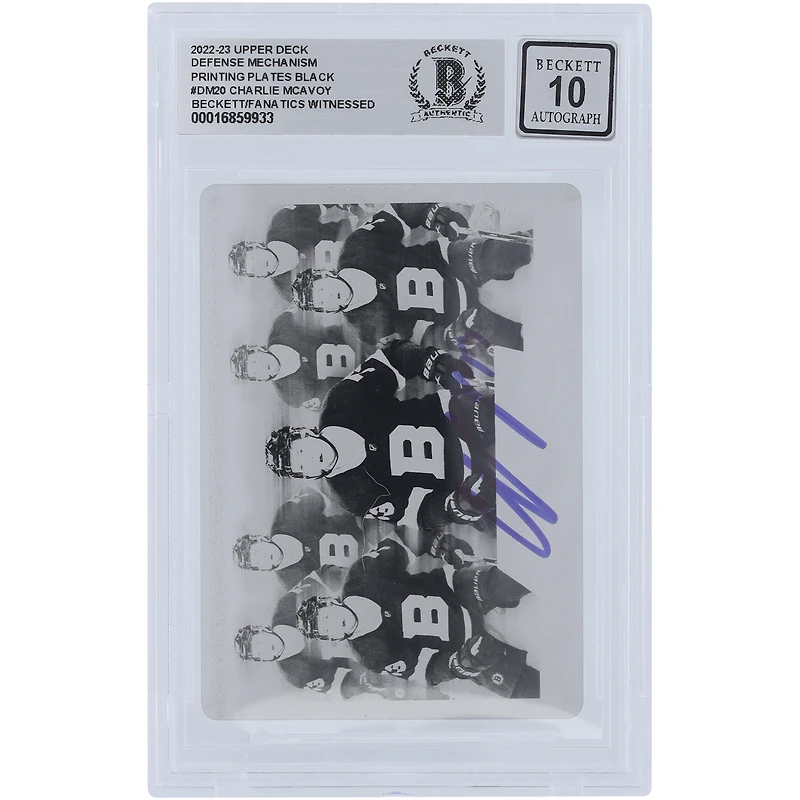 Charlie McAvoy Boston Bruins Autographed 2022-23 Upper Deck Defense Mechanism Black Printing Plate #DM-20 #1/1 Beckett Fanatics Witnessed Authenticated 10 Card