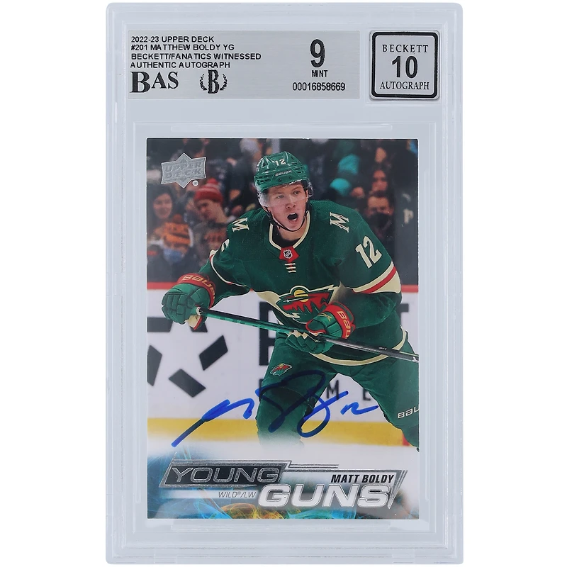 Matthew Boldy Minnesota Wild Autographed 2022-23 Upper Deck Series 1 Young Guns #201 Beckett Fanatics Witnessed Authenticated /10 Rookie Card