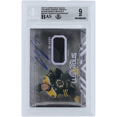 Charlie McAvoy Boston Bruins Autographed 2017-18 Upper Deck Black Lustrous Rookie Jerseys Relic #LR-CM Beckett Fanatics Witnessed Authenticated 9/10 Rookie Card