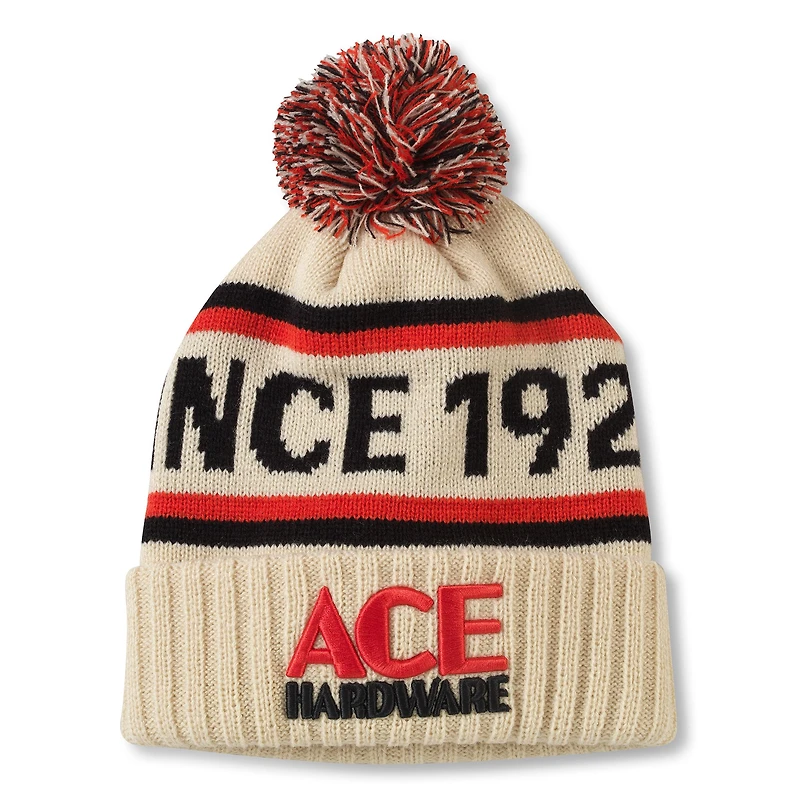 Men's American Needle Cream Ace Hardware Pillow Line Cuffed Knit Hat with Pom