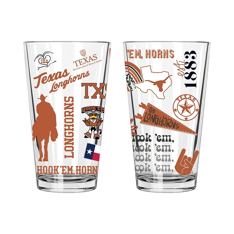 The Memory Company Texas Longhorns 2-Pack 16oz. Pint Glass Loco Design Set