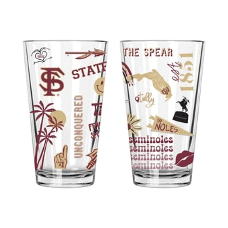 The Memory Company Florida State Seminoles 2-Pack 16oz. Pint Glass Loco Design Set